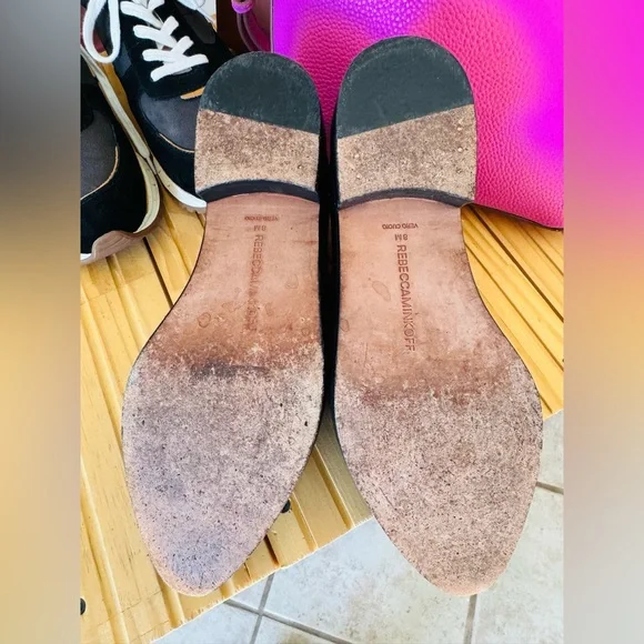 REBECCA MINKOFF Black Leather Hollis Oxford Studded Fringe Shoe Mocassin - Picture 6 of 7